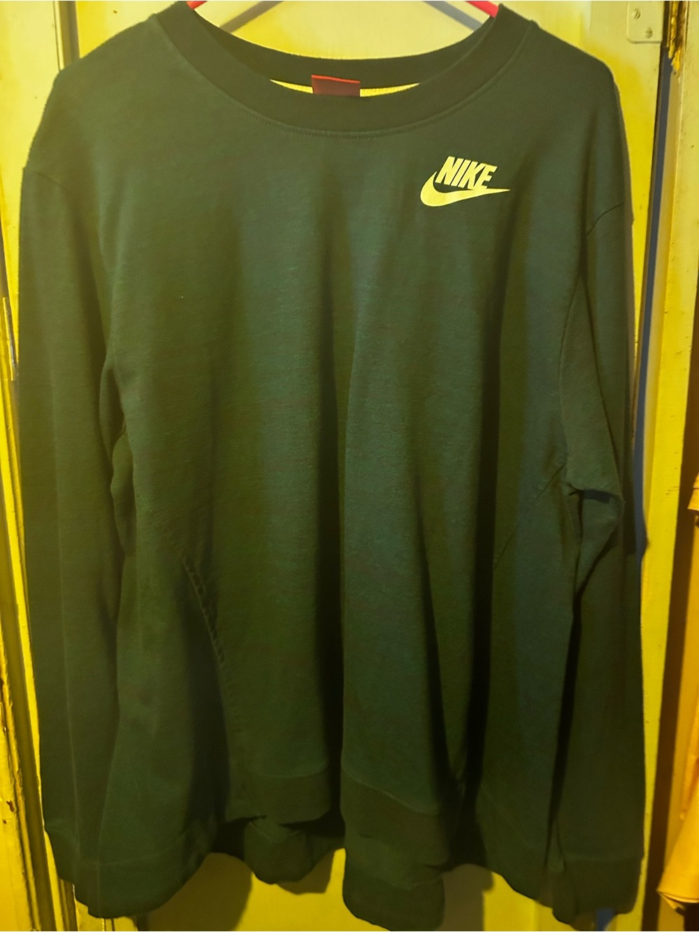 Nike Men's Crewneck Sweatshirt in Forest Green with Yellow Logo